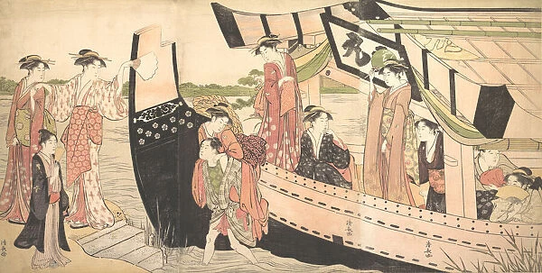 Women Landing from a Pleasure Boat Drawn Up to the Shore at Mukojima on Sumida River