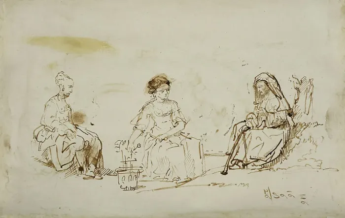 Framed Print : Three women in a landscape. Creator: Rembrandt Harmensz van Rijn Framed Print : Three women in a landscape. Creator: Rembrandt Harmensz van Rijn