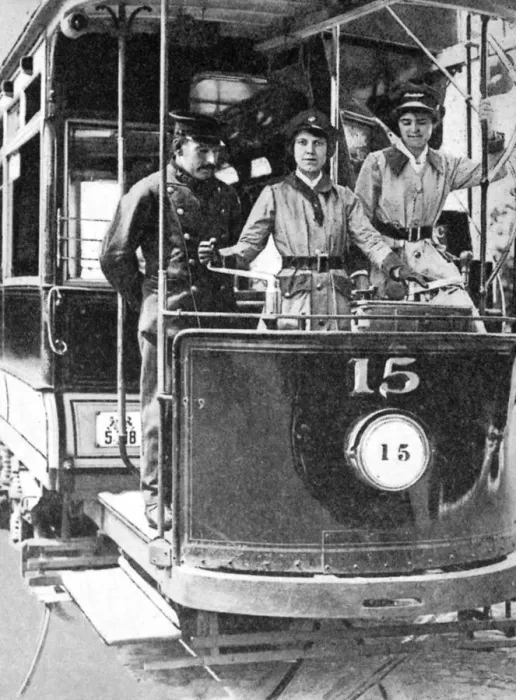 Framed Print : Women learning to drive a tram, 1917, (1936) Framed Print : Women learning to drive a tram, 1917, (1936)
