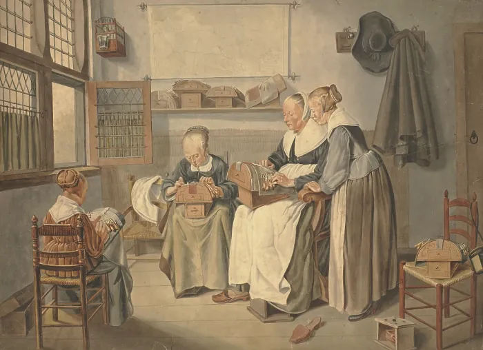 Framed Print : Women making lace, (1800?). Creator: Unknown Framed Print : Women making lace, (1800?). Creator: Unknown