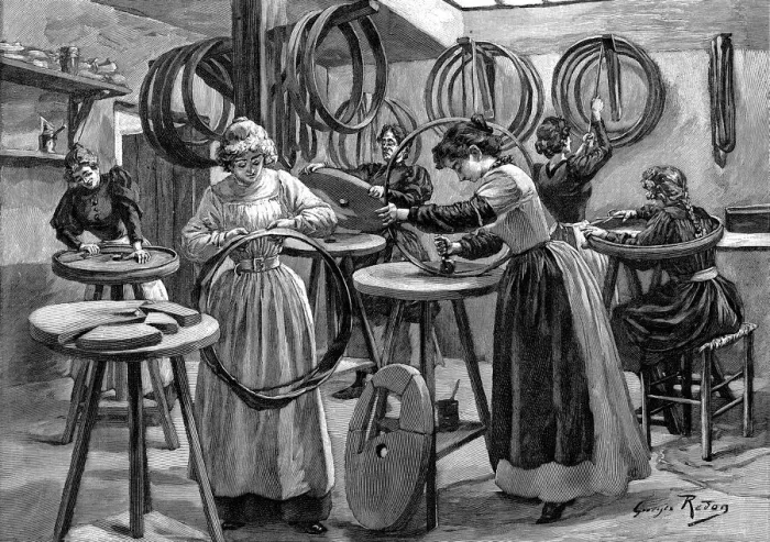 Framed Print : Women making pneumatic tyres for bicycles, France, 1896 Framed Print : Women making pneumatic tyres for bicycles, France, 1896