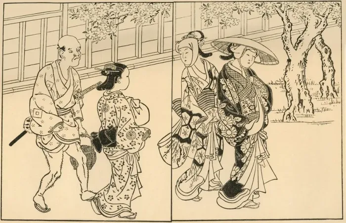 Framed Print : Three women and male servant, 1730, (1924). Creator: Nishikawa Sukenobu Framed Print : Three women and male servant, 1730, (1924). Creator: Nishikawa Sukenobu