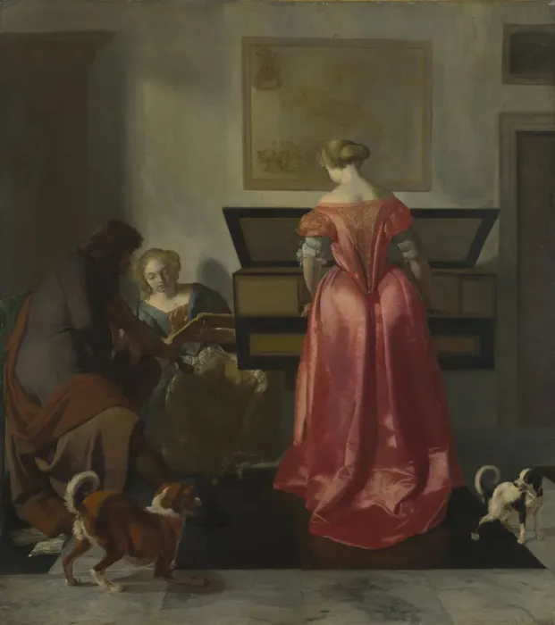 Framed Print : Two Women and a Man making Music, ca 1675. Artist: Ochtervelt, Jacob Lucasz. (1634-1682) Framed Print : Two Women and a Man making Music, ca 1675. Artist: Ochtervelt, Jacob Lucasz. (1634-1682)