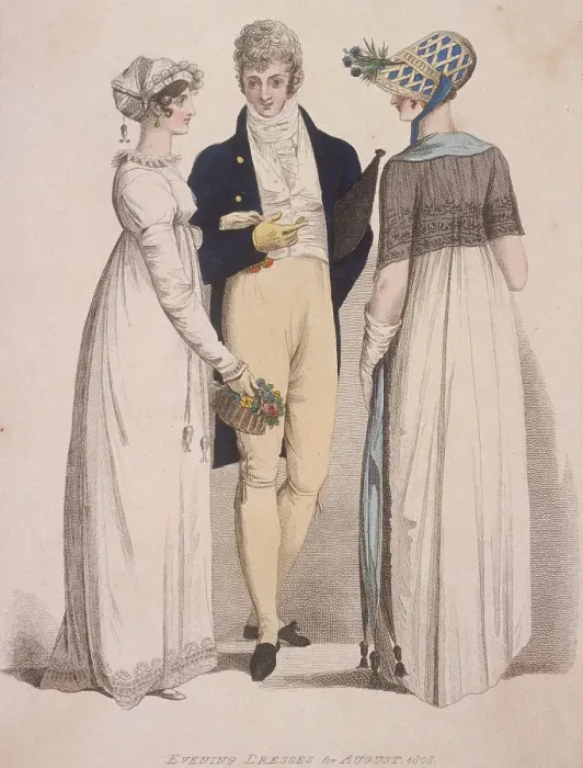 Framed Print : Two women and a man wearing evening dress, 1808. Artist: W Read Framed Print : Two women and a man wearing evening dress, 1808. Artist: W Read