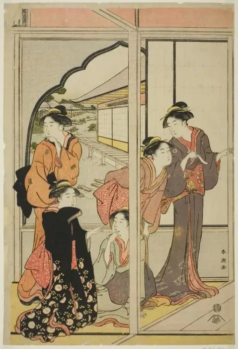 Framed Print : Women in a Mansion, c. 1780 / 1801. Creator: Katsukawa Shuncho Framed Print : Women in a Mansion, c. 1780 / 1801. Creator: Katsukawa Shuncho