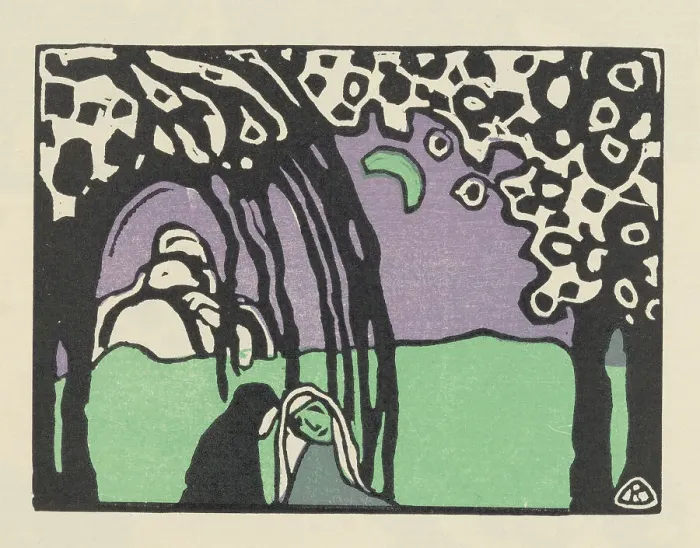 Framed Print : Two Women in Moonlit Landscape (Zwei Frauen in Mondlandschaft). From Klänge (Sounds), 1913. Creator: Kandinsky, Wassily Vasilyevich (1866-1944) Framed Print : Two Women in Moonlit Landscape (Zwei Frauen in Mondlandschaft). From Klänge (Sounds), 1913. Creator: Kandinsky, Wassily Vasilyevich (1866-1944)