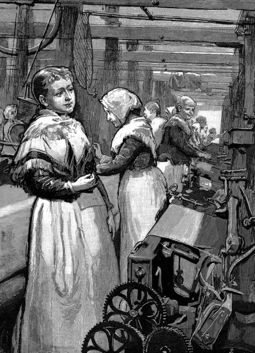 Framed Print : Women operatives tending power looms in a Yorkshire woollen mill, 1883 Framed Print : Women operatives tending power looms in a Yorkshire woollen mill, 1883