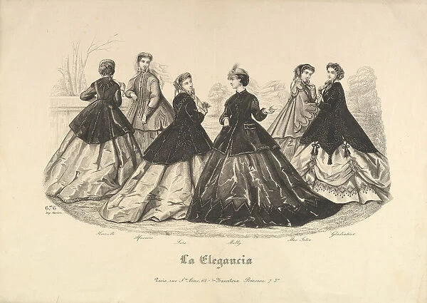 Six Women Outdoors, No. 676, from La Elegancia, 1865-66. Creator: Heloise Leloir