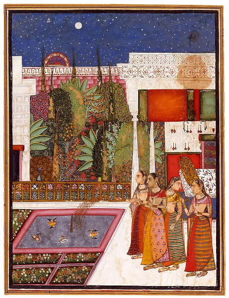 Four Women in a Palace Garden, Mid of the 18th cen Artist: Indian Art