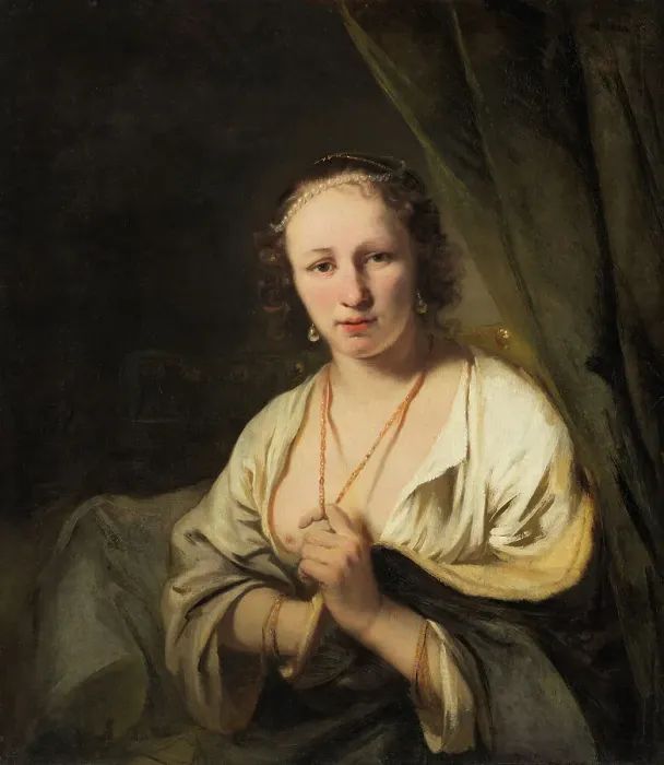 Framed Print : Women with Pearls in her Hair, c.1653. Creator: Ferdinand Bol Framed Print : Women with Pearls in her Hair, c.1653. Creator: Ferdinand Bol