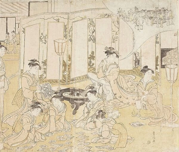 Women Playing Hyakunin Isshu Card Game (image 1 of 2), between c1794 and c1795. Creator: Utagawa Toyokuni I