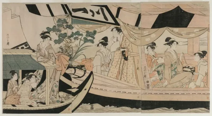Framed Print : Women in a Pleasure Boat on the Sumida River, mid 1790s. Creator: Ch?bunsai Eishi (Japanese Framed Print : Women in a Pleasure Boat on the Sumida River, mid 1790s. Creator: Ch?bunsai Eishi (Japanese