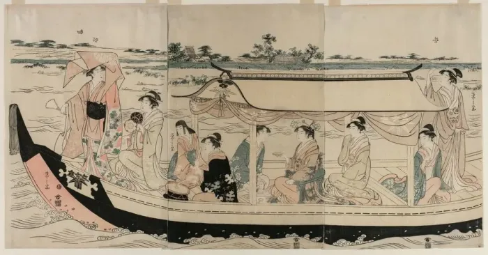 Framed Print : Women in a Pleasure Boat on the Sumida River, early 1790s. Creator: Ch?bunsai Eishi (Japanese Framed Print : Women in a Pleasure Boat on the Sumida River, early 1790s. Creator: Ch?bunsai Eishi (Japanese