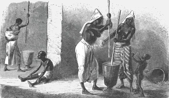 Framed Print : Women pounding Millet; Journey from the Senegal to the Niger, 1875. Creator: Unknown Framed Print : Women pounding Millet; Journey from the Senegal to the Niger, 1875. Creator: Unknown