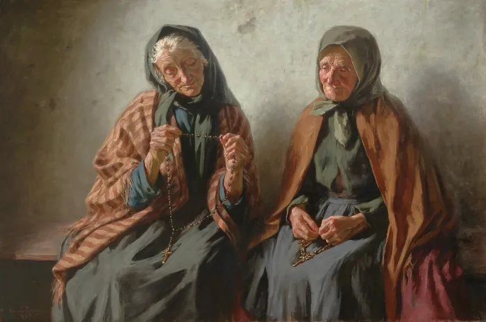 Framed Print : Women Praying in the Porch, 1902. Creator: Mieczyslaw Reyzner Framed Print : Women Praying in the Porch, 1902. Creator: Mieczyslaw Reyzner