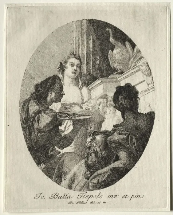 Framed Print : Three Women Presenting Gifts of Marc Anthony to Cleopatra. Creator: Giovanni Domenico Tiepolo Framed Print : Three Women Presenting Gifts of Marc Anthony to Cleopatra. Creator: Giovanni Domenico Tiepolo