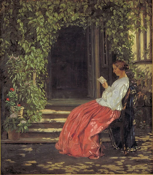 Women reading in front or a garden door, 1834-1903. Creator: Vilhelm Kyhn