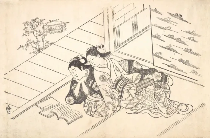 Framed Print : Two Women Reclining on the Floor of a Room and Reading a Book, ca. 1730. ca. 1730 Framed Print : Two Women Reclining on the Floor of a Room and Reading a Book, ca. 1730. ca. 1730