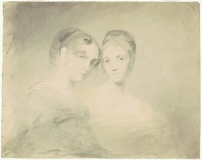 Framed Print : Two Women [recto], c. 1830-1850. Creator: Seth Wells Cheney