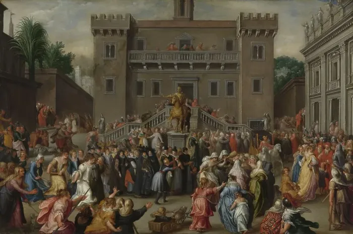 Framed Print : The Women of Rome Gathering at the Capitol, c.1600-c.1602. Creator: Pieter Isaacsz Framed Print : The Women of Rome Gathering at the Capitol, c.1600-c.1602. Creator: Pieter Isaacsz
