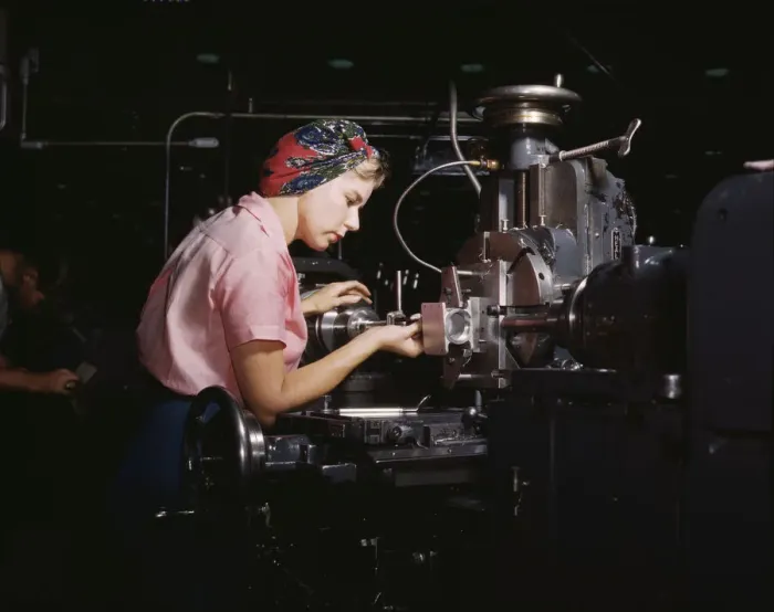 Framed Print : Women become skilled shop technicians... Douglas Aircraft Company plant, Long Beach, Calif. 1942. Creator: Alfred T Palmer Framed Print : Women become skilled shop technicians... Douglas Aircraft Company plant, Long Beach, Calif. 1942. Creator: Alfred T Palmer