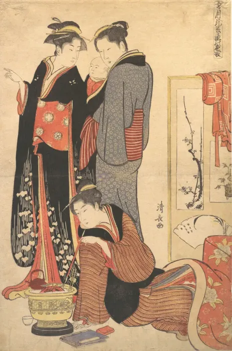 Framed Print : Two Women Standing, Holding a Child, ca. 1785. Creator: Torii Kiyonaga Framed Print : Two Women Standing, Holding a Child, ca. 1785. Creator: Torii Kiyonaga