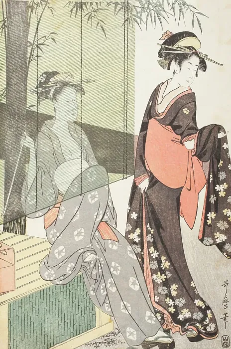 Framed Print : Women Stretching Silk (image 3 of 3), between circa 1797 and circa 1798. Creator: Kitagawa Utamaro Framed Print : Women Stretching Silk (image 3 of 3), between circa 1797 and circa 1798. Creator: Kitagawa Utamaro