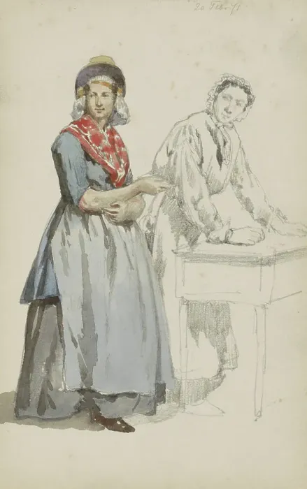 Framed Print : Two women at a table, 1871. Creator: Cornelis Springer Framed Print : Two women at a table, 1871. Creator: Cornelis Springer