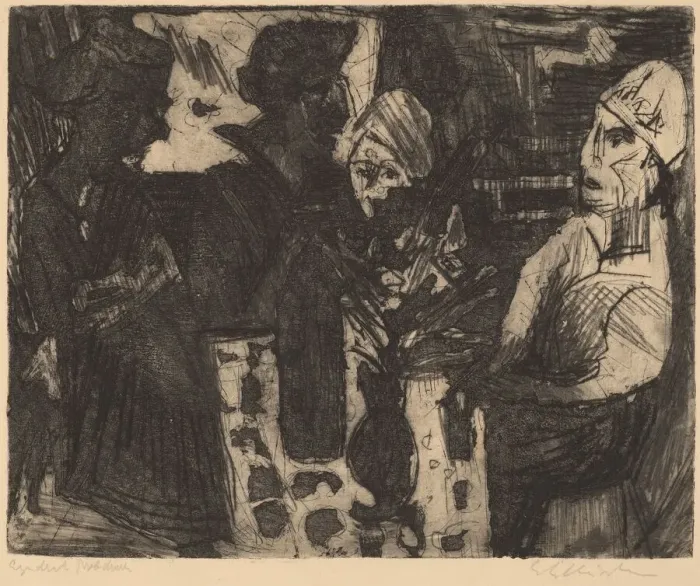 Framed Print : Women at a Table in a Room (recto) / Nude Woman (verso), 1920. Creator: Ernst Kirchner Framed Print : Women at a Table in a Room (recto) / Nude Woman (verso), 1920. Creator: Ernst Kirchner