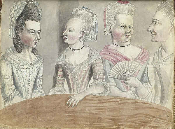 Four women at a table during a trip to Falmouth, 1778. Creator: Jan Brandes