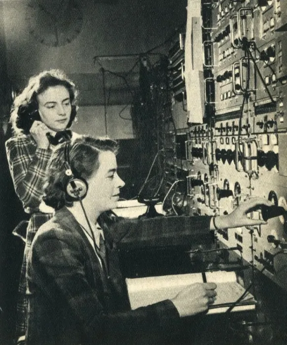 Framed Print : Women have taken over mens jobs. BBC control room as a programme goes on air 1942 Framed Print : Women have taken over mens jobs. BBC control room as a programme goes on air 1942