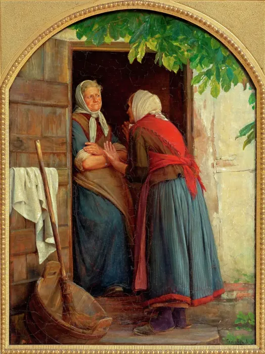 Framed Print : Two women talking, 1874. Creator: Carl Bloch Framed Print : Two women talking, 1874. Creator: Carl Bloch