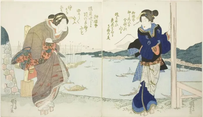 Framed Print : Two women by a tea house in Takanawa, n. d. Creator: Utagawa Kuniyoshi Framed Print : Two women by a tea house in Takanawa, n. d. Creator: Utagawa Kuniyoshi