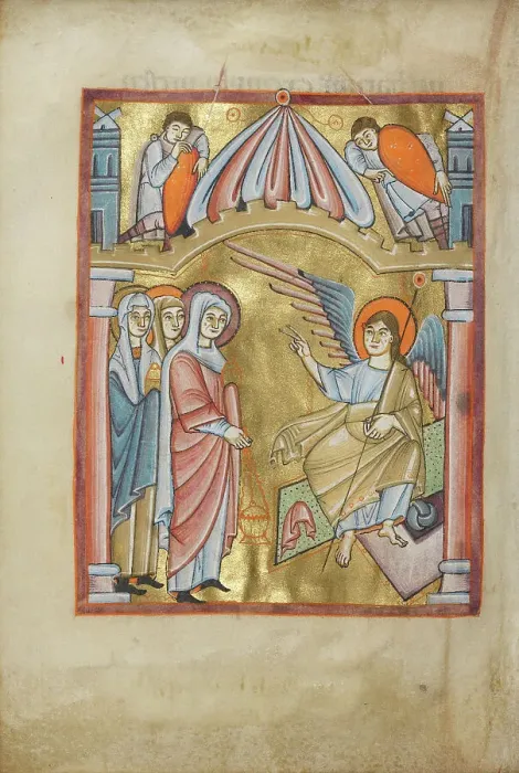 Framed Print : The Women at the Tomb; Benedictional, about 1030-1040. Creator: Unknown Framed Print : The Women at the Tomb; Benedictional, about 1030-1040. Creator: Unknown