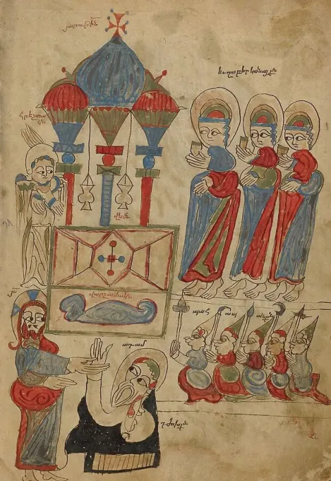 Framed Print : The Women at the Tomb: The Descent into Limbo; Gospel Book, 1386. Creator: Unknown Framed Print : The Women at the Tomb: The Descent into Limbo; Gospel Book, 1386. Creator: Unknown
