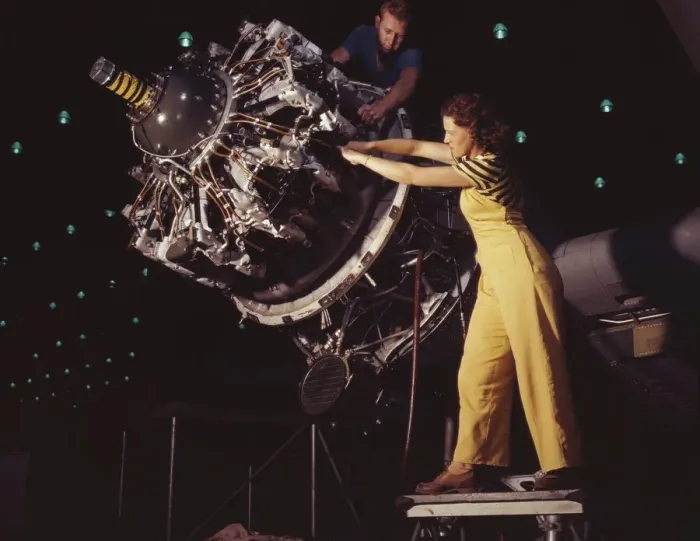 Framed Print : Women are trained to do precise and... Douglas Aircraft Company plants, Long Beach, Calif. 1942. Creator: Alfred T Palmer Framed Print : Women are trained to do precise and... Douglas Aircraft Company plants, Long Beach, Calif. 1942. Creator: Alfred T Palmer
