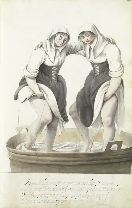 Framed Print : Two women treading laundry, c.1652-c.1653. Creator: Gesina ter Borch Framed Print : Two women treading laundry, c.1652-c.1653. Creator: Gesina ter Borch