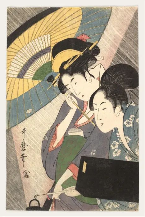 Framed Print : Two Women Under an Umbrella, 1790s. Artist: Utamaro, Kitagawa (1753-1806) Framed Print : Two Women Under an Umbrella, 1790s. Artist: Utamaro, Kitagawa (1753-1806)