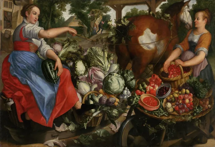 Framed Print : Women with Vegetables and Fruits, early 16th century. Creator: Circle of Joachim Beuckelaer Framed Print : Women with Vegetables and Fruits, early 16th century. Creator: Circle of Joachim Beuckelaer