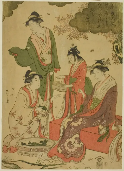 Framed Print : Women Viewing Cherry Blossoms, c. 1793. Creator: Hosoda Eishi Framed Print : Women Viewing Cherry Blossoms, c. 1793. Creator: Hosoda Eishi