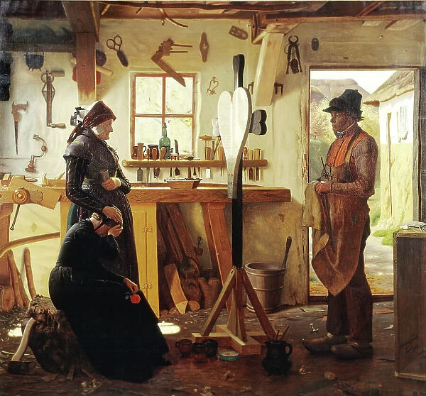 Two Women Call on the Village Artist to See the Memorial Cross they Have Commissioned, 1873. Creator: Christen Dalsgaard