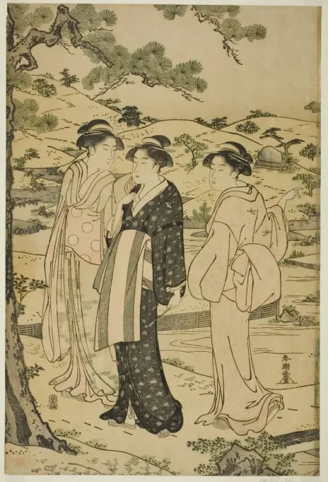 Framed Print : Women Visiting an Inari Shrine, c. 1780 / 1801. Creator: Katsukawa Shuncho Framed Print : Women Visiting an Inari Shrine, c. 1780 / 1801. Creator: Katsukawa Shuncho