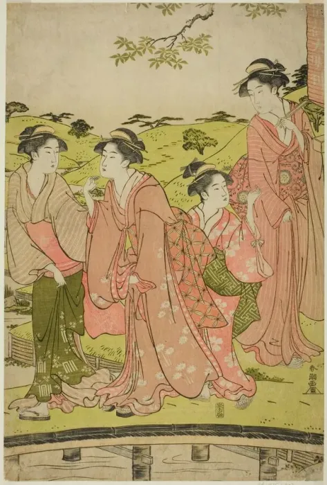 Framed Print : Women Visiting an Inari Shrine, c. 1780 / 1801. Creator: Katsukawa Shuncho Framed Print : Women Visiting an Inari Shrine, c. 1780 / 1801. Creator: Katsukawa Shuncho