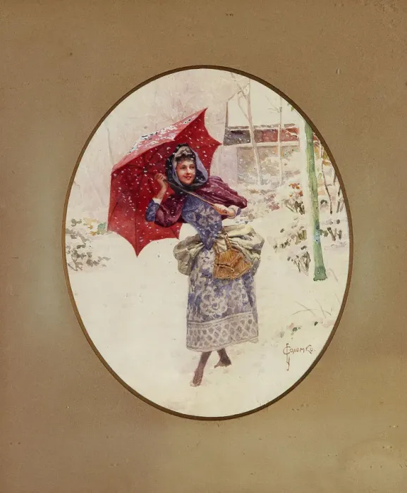 Framed Print : Women walk through the snow, c. 1900. Artist: Solomko, Sergei Sergeyevich (1867-1928) Framed Print : Women walk through the snow, c. 1900. Artist: Solomko, Sergei Sergeyevich (1867-1928)