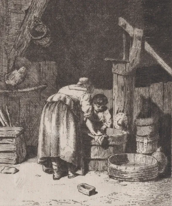 Framed Print : Women Washing, ca. 1845-50. Creator: Charles Emile Jacque Framed Print : Women Washing, ca. 1845-50. Creator: Charles Emile Jacque