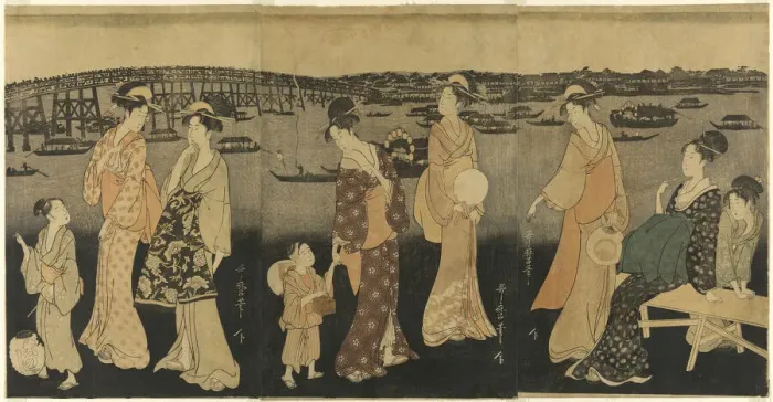 Framed Print : Women watching fireworks at Sumida River, Japan, c. 1795 / 96. Creator: Kitagawa Utamaro Framed Print : Women watching fireworks at Sumida River, Japan, c. 1795 / 96. Creator: Kitagawa Utamaro