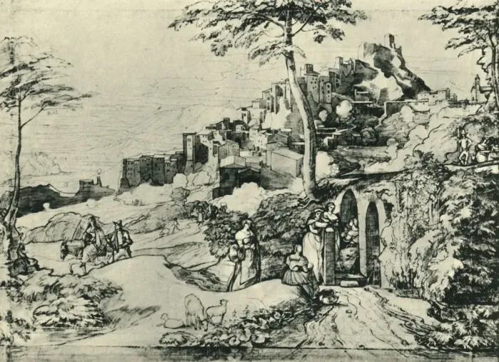 Framed Print : Women by a water fountain at Olevano, near Rome, Italy, 1822, (1943) Framed Print : Women by a water fountain at Olevano, near Rome, Italy, 1822, (1943)