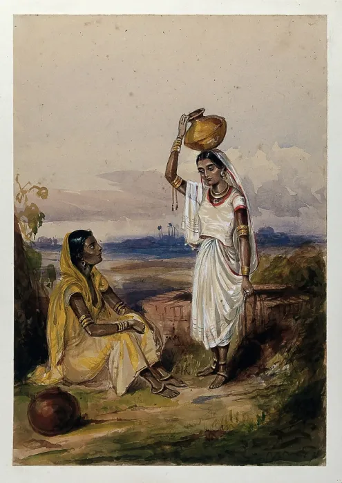 Framed Print : Two women with water vessels at a well, Afghanistan. Creator: Unknown Framed Print : Two women with water vessels at a well, Afghanistan. Creator: Unknown