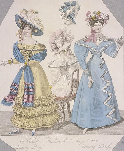 Two women wearing walking dress and morning dress, 1827