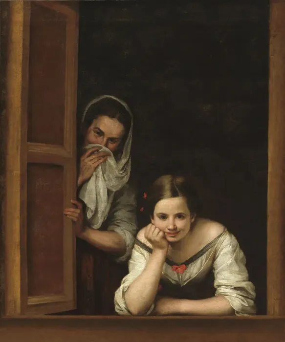 Framed Print : Two Women at a Window, 1665-1670. Creator: Murillo, Bartolomé Estebàn (1617-1682) Framed Print : Two Women at a Window, 1665-1670. Creator: Murillo, Bartolomé Estebàn (1617-1682)